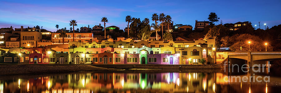 Capitola California Venetian Hotel at Night Panorama Photo Photograph by Paul Velgos