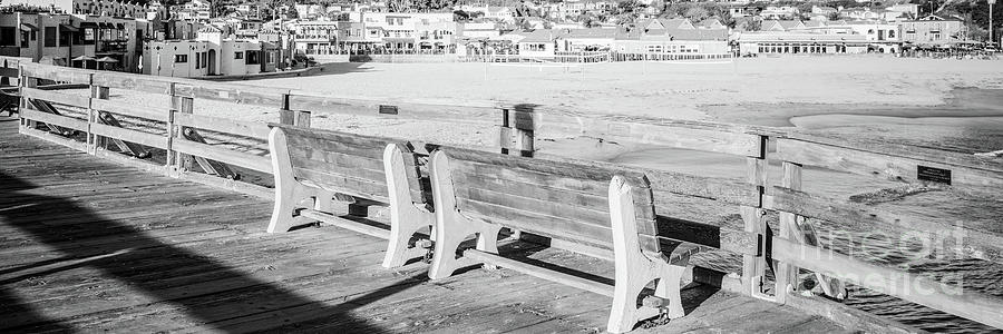 Capitola Pier Benches Black and White Panorama Photo Photograph by Paul Velgos
