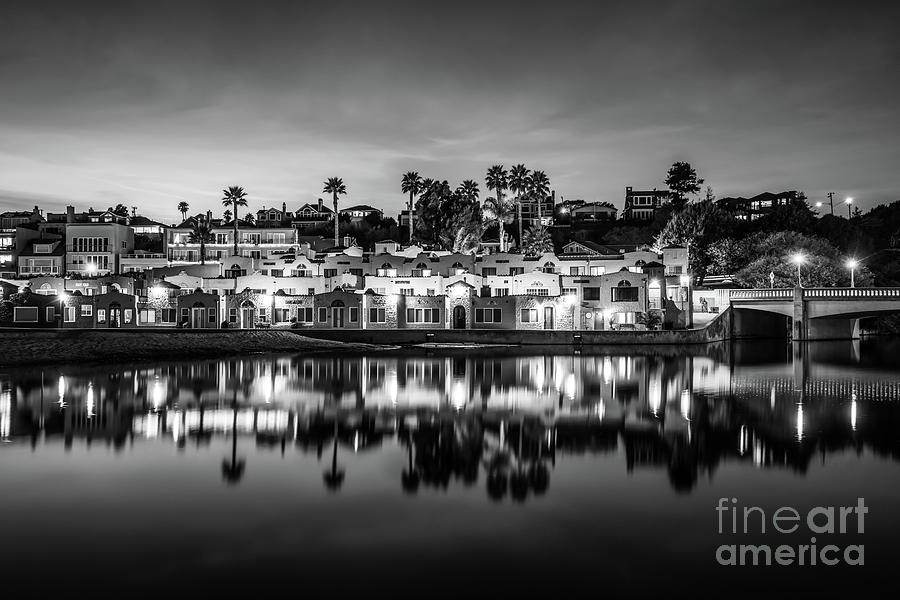 Capitola Venetian Hotel at Night Black and White Photo Photograph by Paul Velgos