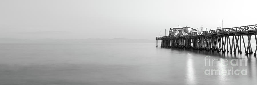 Capitola Wharf Pier at Dusk Black and White Panorama Photo Photograph by Paul Velgos