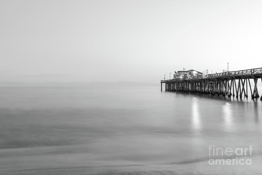 Capitola Wharf Pier at Dusk Black and White Photo Photograph by Paul Velgos
