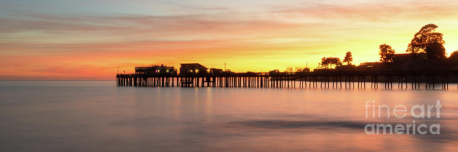 Capitola Wharf Pier at Sunset Panoramic Photo Photograph by Paul Velgos