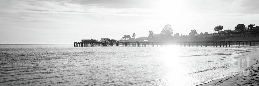 Capitola Wharf Pier Sunset Black and White Panorama Photo Photograph by Paul Velgos