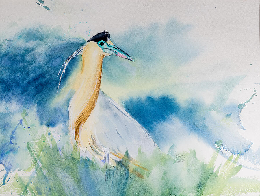 Bird Painting - Capped Heron #5409 by Daniel Lee Brown