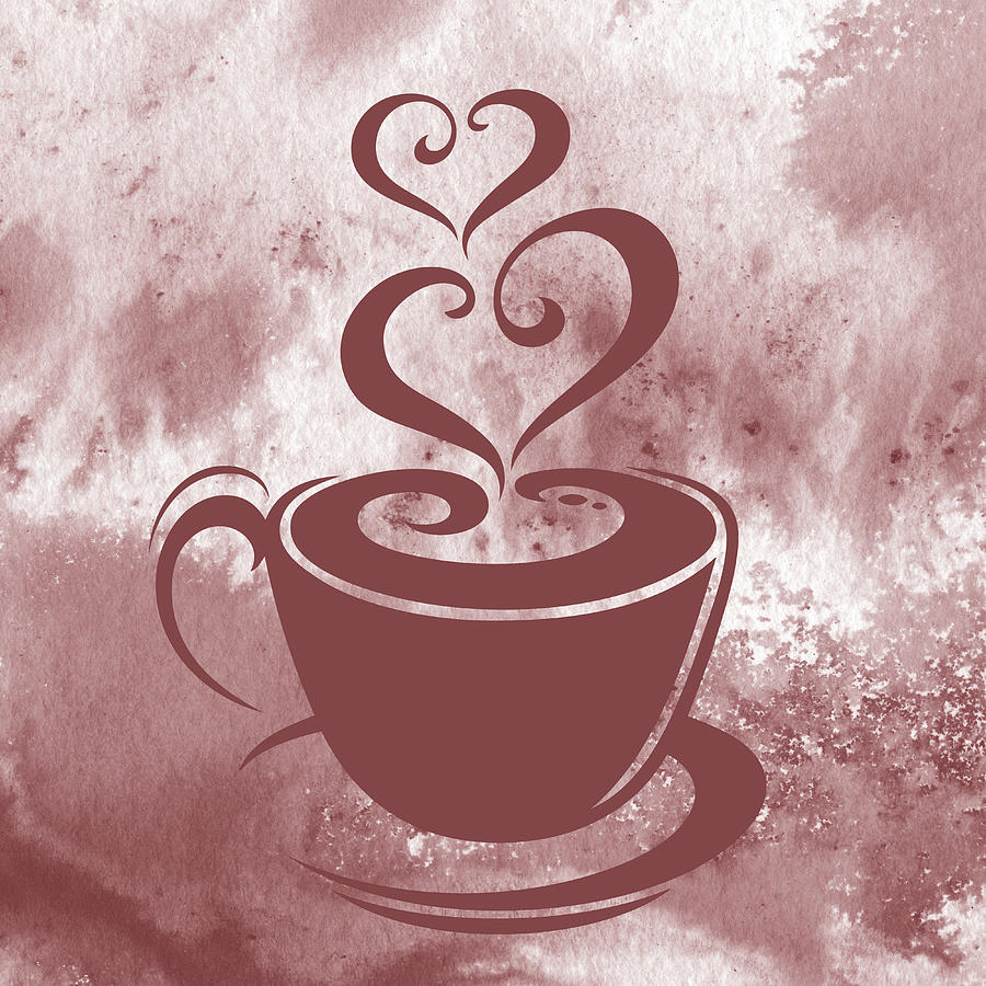 Cappuccino Love Warm Delicious Coffee Cup With Sweet Hearts Watercolor III Painting by Irina Sztukowski