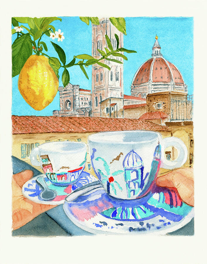 Cappuccino With A View Of The Duomo Painting by Deborah League