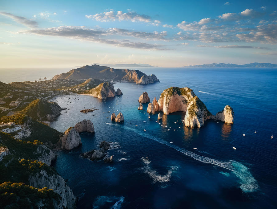 Boat Digital Art - Capri Island Coastline Italy - Aerial View by Good Focused
