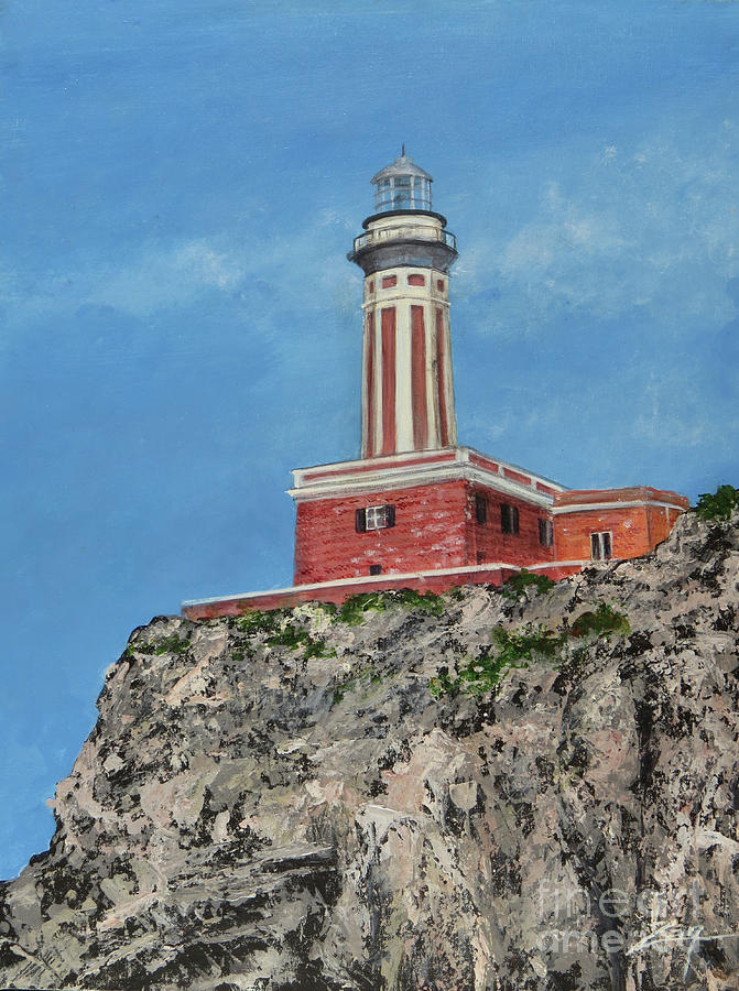 Capri Lighthouse Painting by Zan Savage