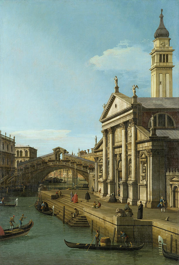Canaletto Painting - Capriccio - The Rialto Bridge and The Church of S. Giorgio Maggio by Canaletto