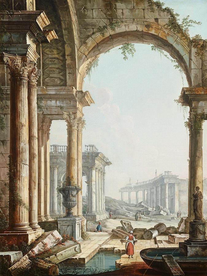 Canaletto Drawing - Capriccio with Ruins c  by Pietro Bellotti Italian