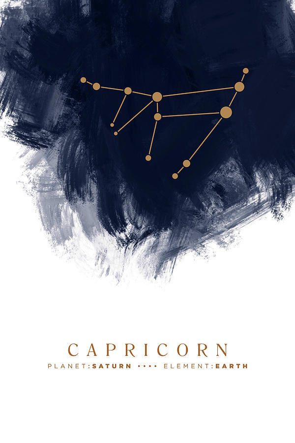 Abstract Mixed Media - Capricorn Zodiac Sign - Minimal Print - Zodiac, Constellation, Astrology, Good Luck, Sky - Blue by Studio Grafiikka