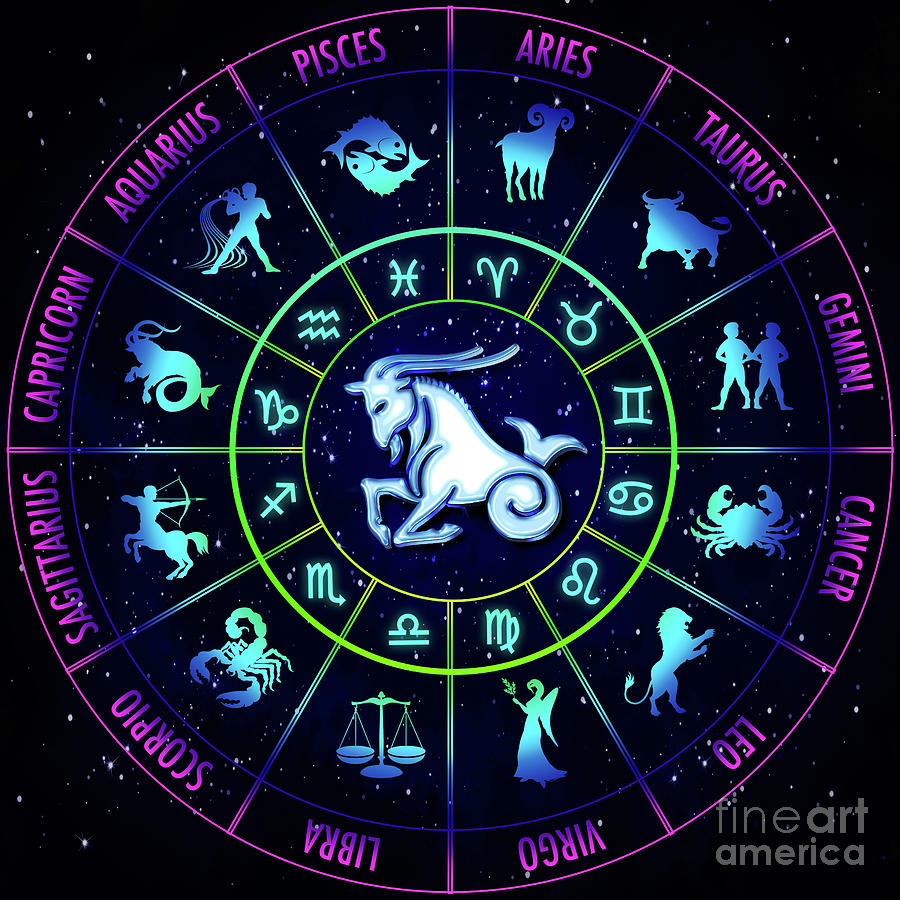 Capricorn Zodiac Sign Neon Art Zodiac Poster Design Digital Art by GnG ...