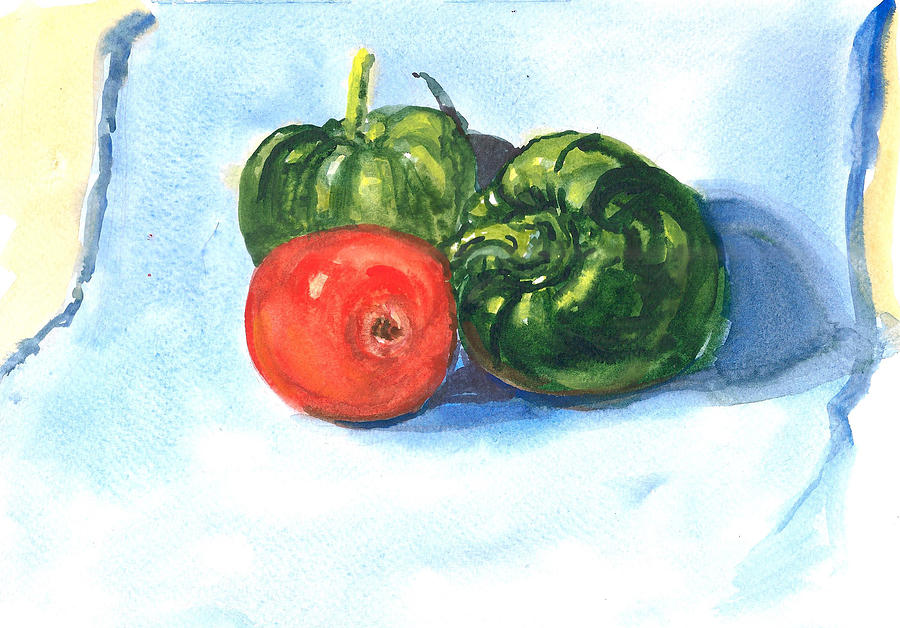 Capsicum and tomato Painting by Asha Sudhaker Shenoy