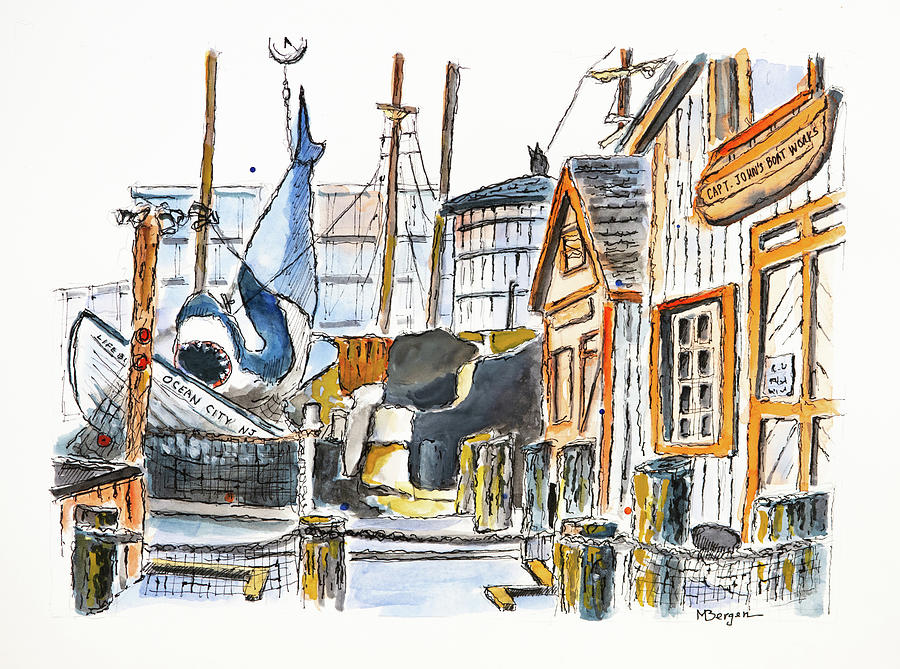 Capt Johns Boat Works NJ Drawing by Mike Bergen