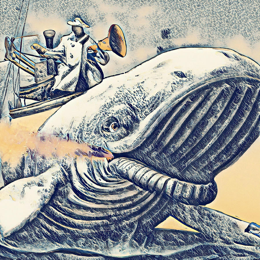 Captain Ahab and the White Whale in Kanagawa Wave Style Digital Art by ...