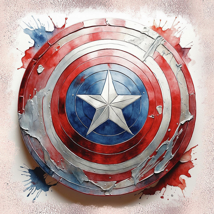 Captain America Shield Digital Oil Painting Digital Art by Georgeta Blanaru