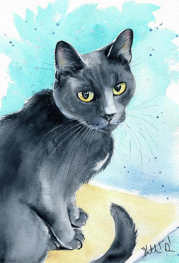 Captain Salty Blue Cat Painting Painting by Dora Hathazi Mendes