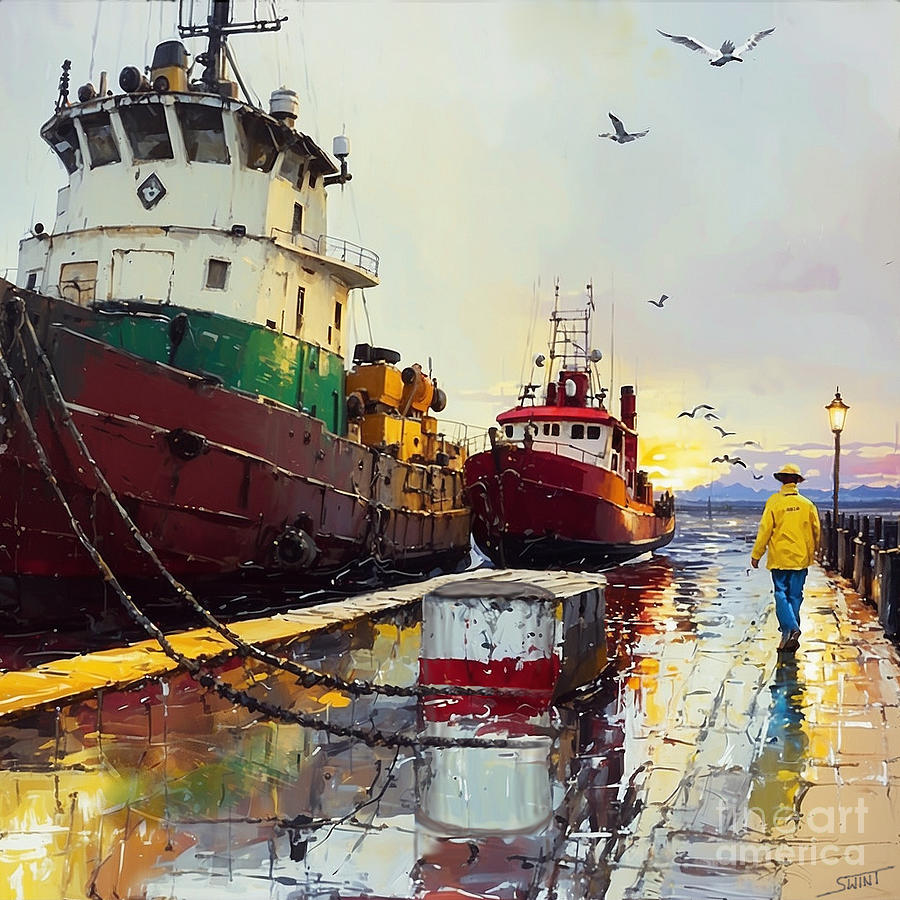Tugboat Sunset Digital Art by David Swint