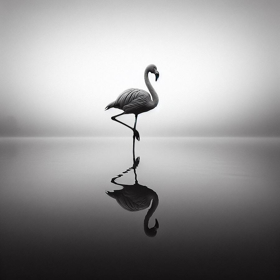 Captivating Flamingo Reflection - A Serene and Surreal Scene Digital Art by Artfinity X Captivating Flamingo Reflection - A Serene and Surreal Scene Digital Art by Artfinity X