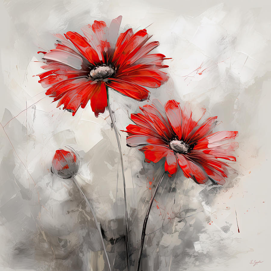 Daisy Digital Art - Captivating Red Flower on Graphite Gray by Lourry Legarde