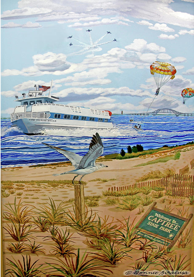 Captree Park Pillow Version Painting by Bonnie Siracusa