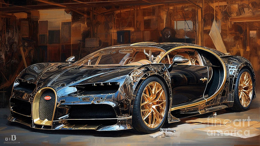 Car 1428 Bugatti La Voiture Noire supercar Drawing by Clark Leffler ...