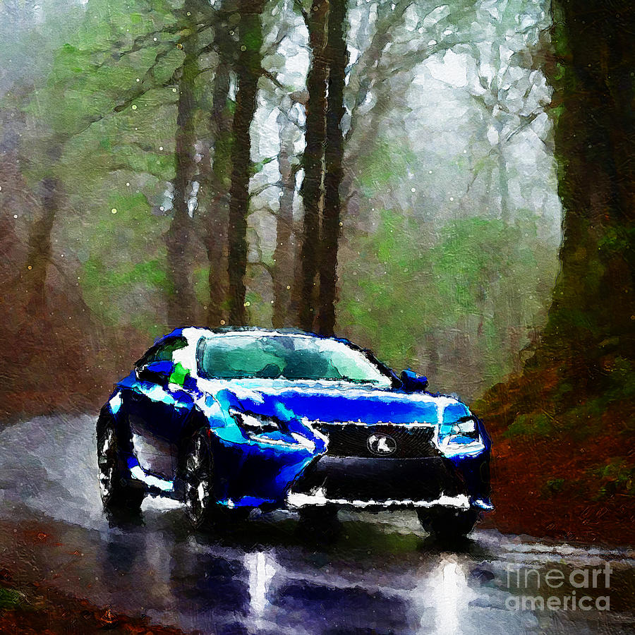 Abstract Digital Art - Car 2015 Lexus RC drive forest bluesky rain by Armand Hermann