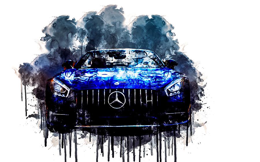 Car 2018 Mercedes AMG GT C Roadster 4 1 cars watercolor painting ...