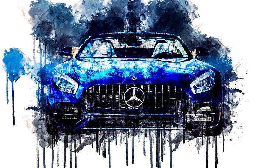 Car 2018 Mercedes AMG GT Roadster 1 cars watercolor painting colorful ...