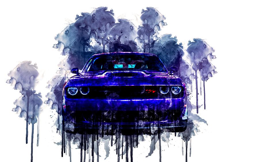 Car 2019 Dodge Challenger RT Scat Pack Widebody 2 1 cars watercolor ...