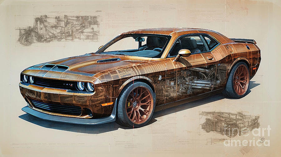 Car 3143 Dodge Challenger SRT Hellcat Drawing by Clark Leffler - Fine ...