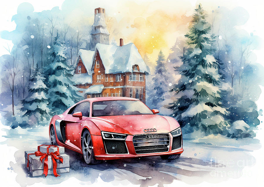 Car 560 Vehicles Audi R8 vintage with a Christmas tree and some Christmas  gifts Painting by Clark Leffler - Pixels