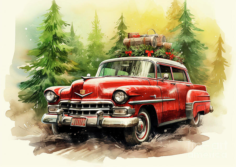 Car 593 Vehicles Cadillac Escalade vintage with a Christmas tree and