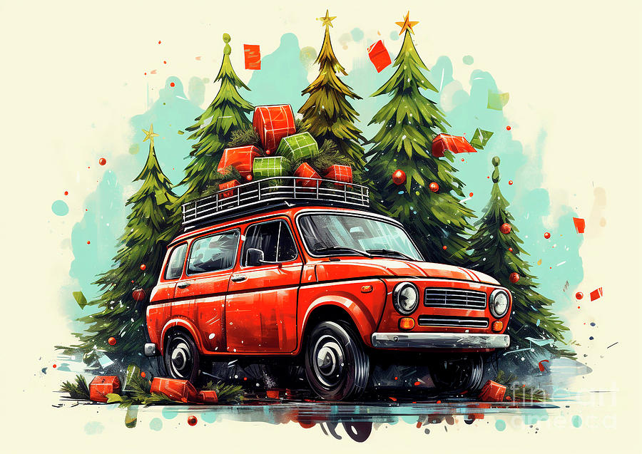 Car 669 Vehicles Fiat Panda vintage with a Christmas tree and some