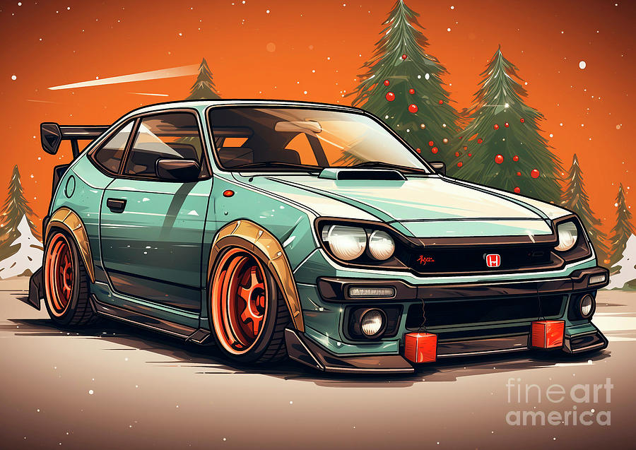 Car 714 Vehicles Honda Civic Vintage With A Christmas Tree And Some Christmas Gifts Painting