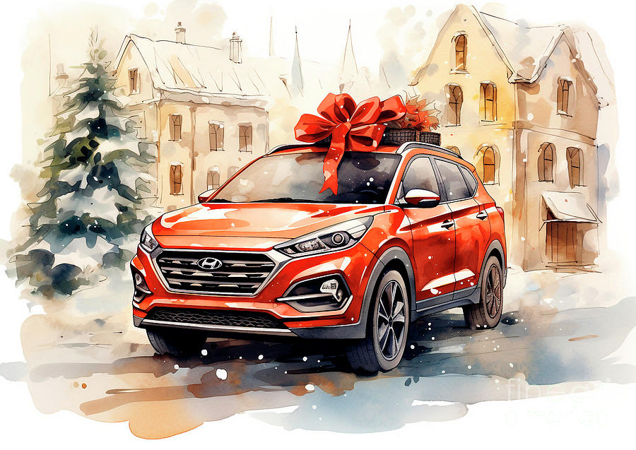 Car 735 Vehicles Hyundai Tucson vintage with a Christmas tree and some