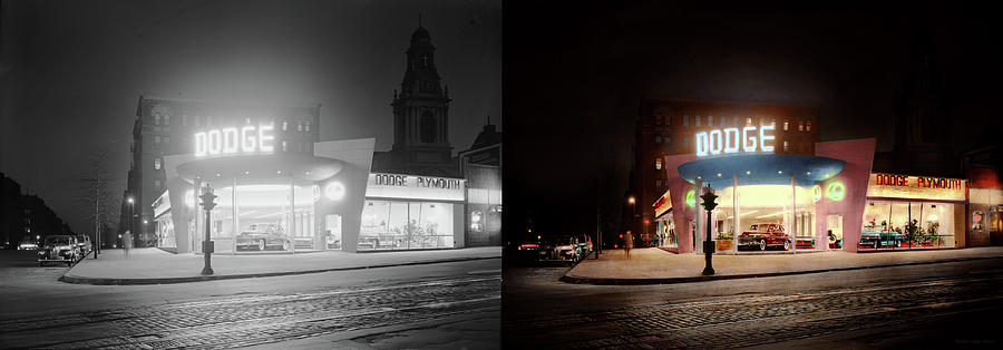 Car - Dealership - We have night hours 1948 - Side by Side Photograph by Mike Savad