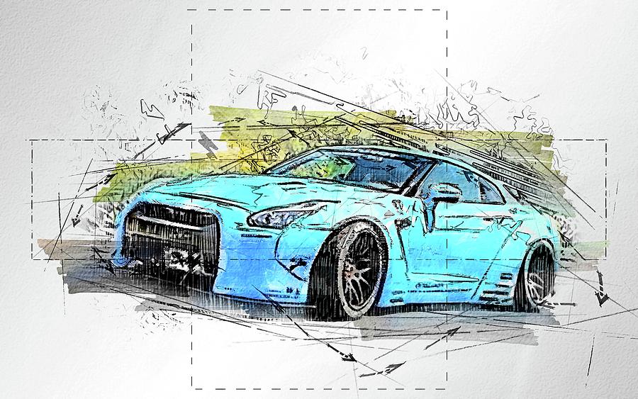 Car Liberty Walk Tuning Nissan Gt R R35 Supercars Digital Art by Bren