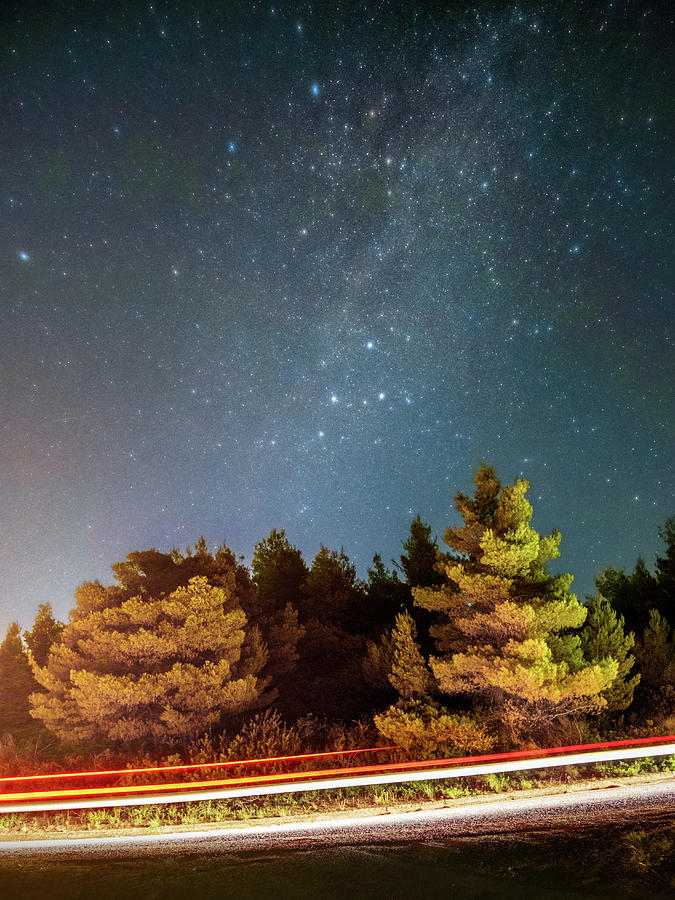 Car Light Trails under the Starry Night Sky Photograph by Alexios Ntounas