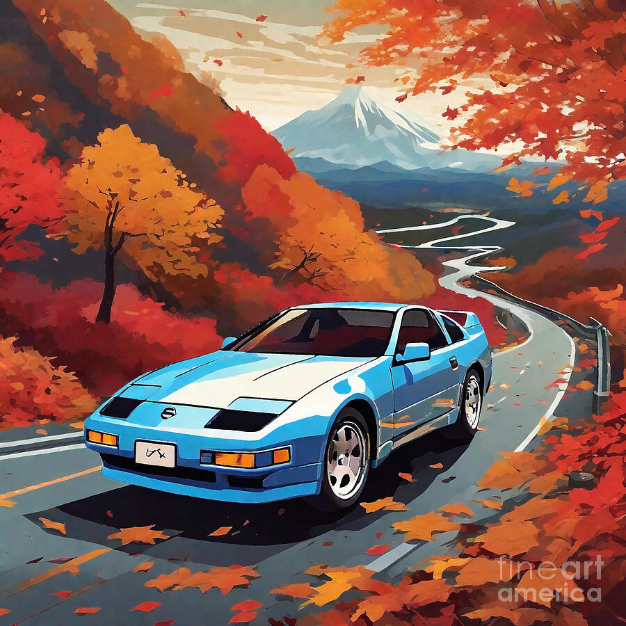 Car Nissan 300ZX with vibrant autumn foliage Digital Art by Destiney ...