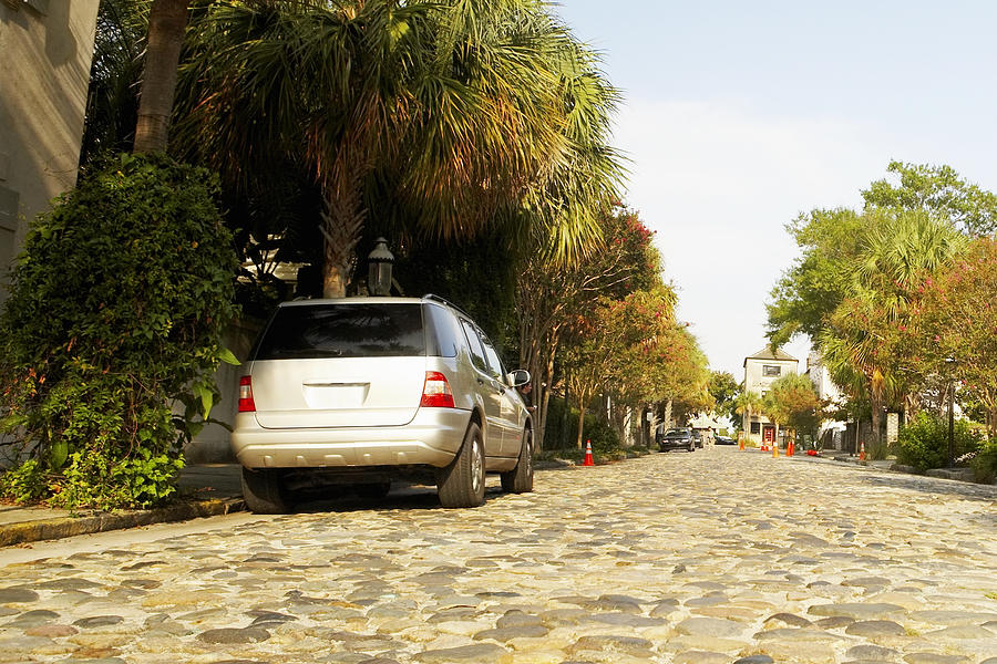 Car parked at the roadside, Charleston, South Carolina, USA Photograph by Glowimages
