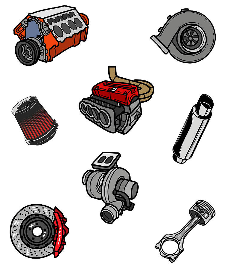 Car Parts Bundle Car Enthusiast Poster Painting by Keeley Sean Fine