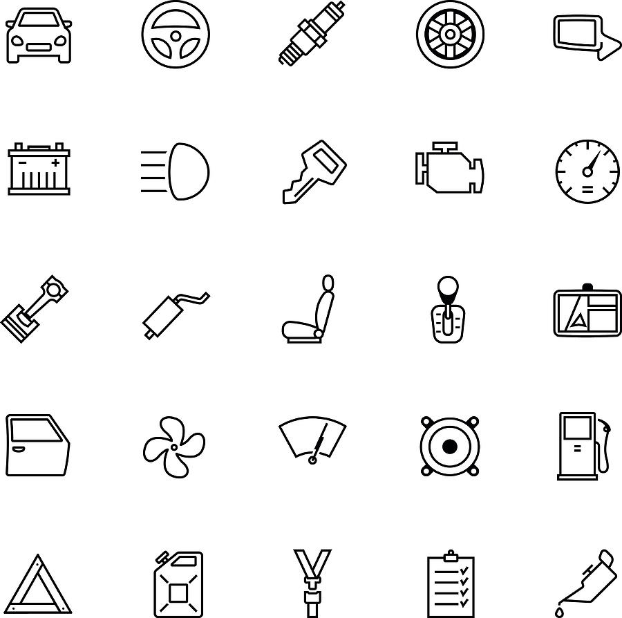 Car Parts Icon Set Drawing by Rhoon