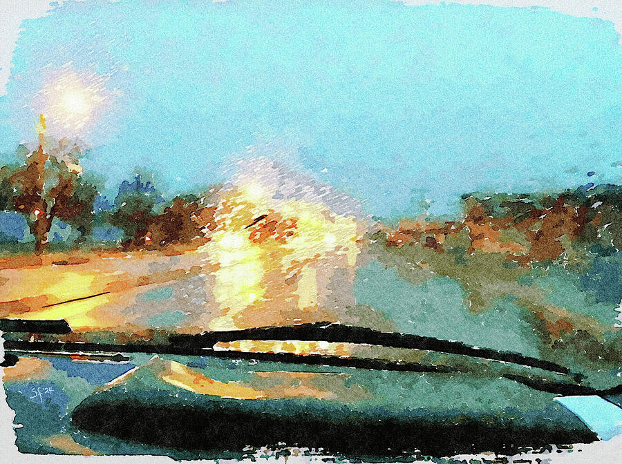 Car Passengers View on a Rainy Evening Drive Mixed Media by Shelli Fitzpatrick Car Passengers View on a Rainy Evening Drive Mixed Media by Shelli Fitzpatrick