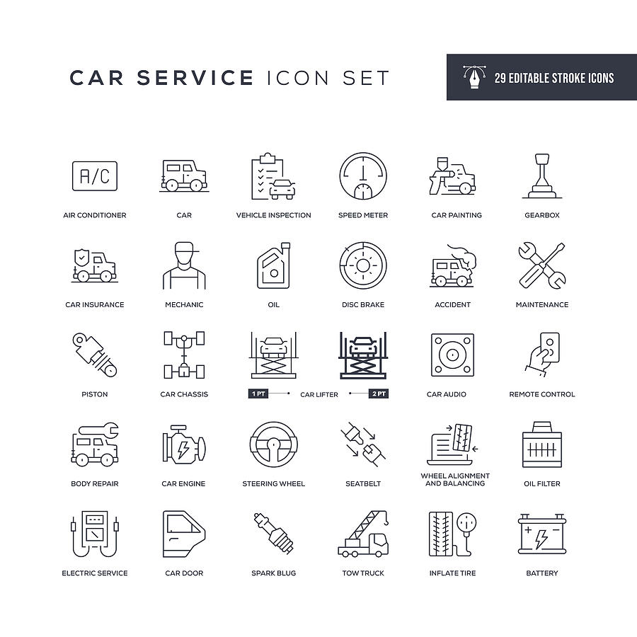 Car Service Editable Stroke Line Icons Drawing by Enis Aksoy