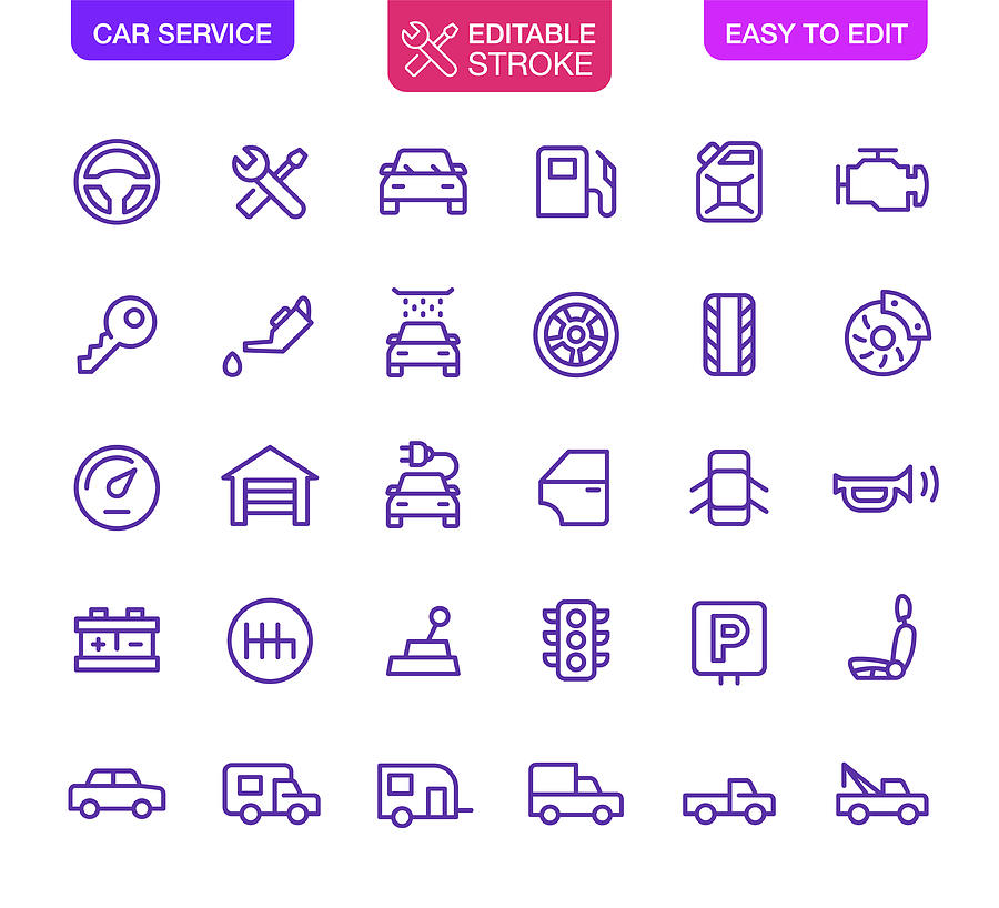 Car Service Icons Set Editable Stroke Drawing by Magnilion
