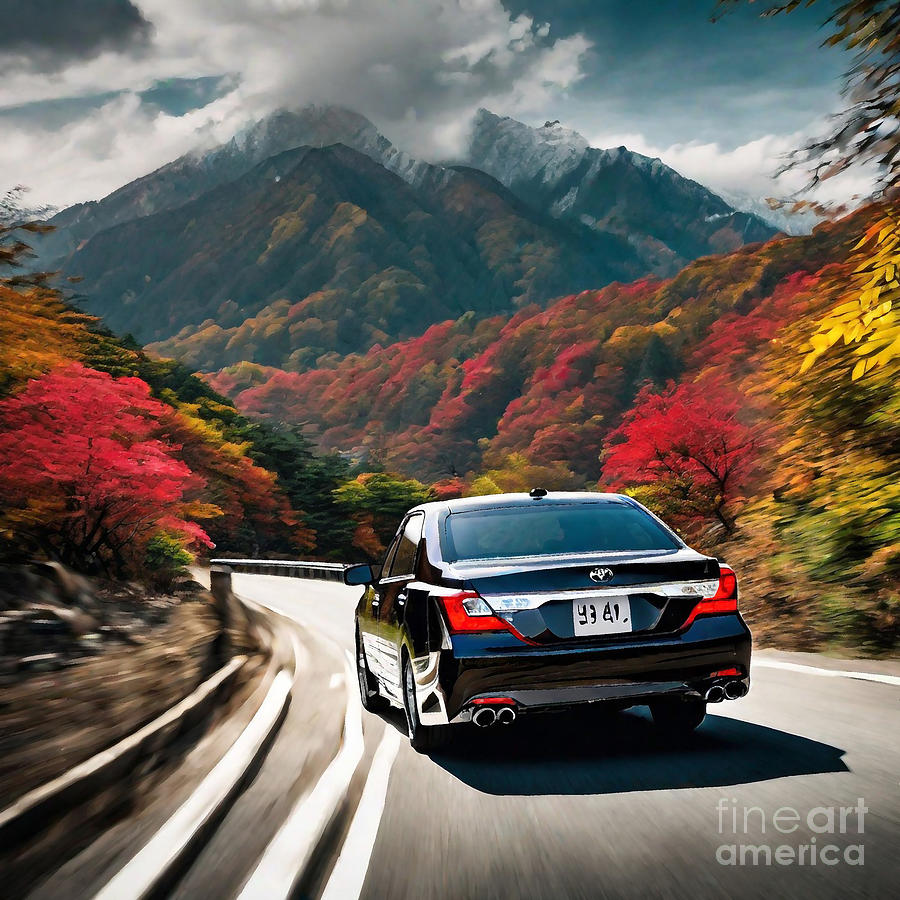 Car Toyota Crown Athlete G S Package With Vibrant Autumn Foliage Drawing
