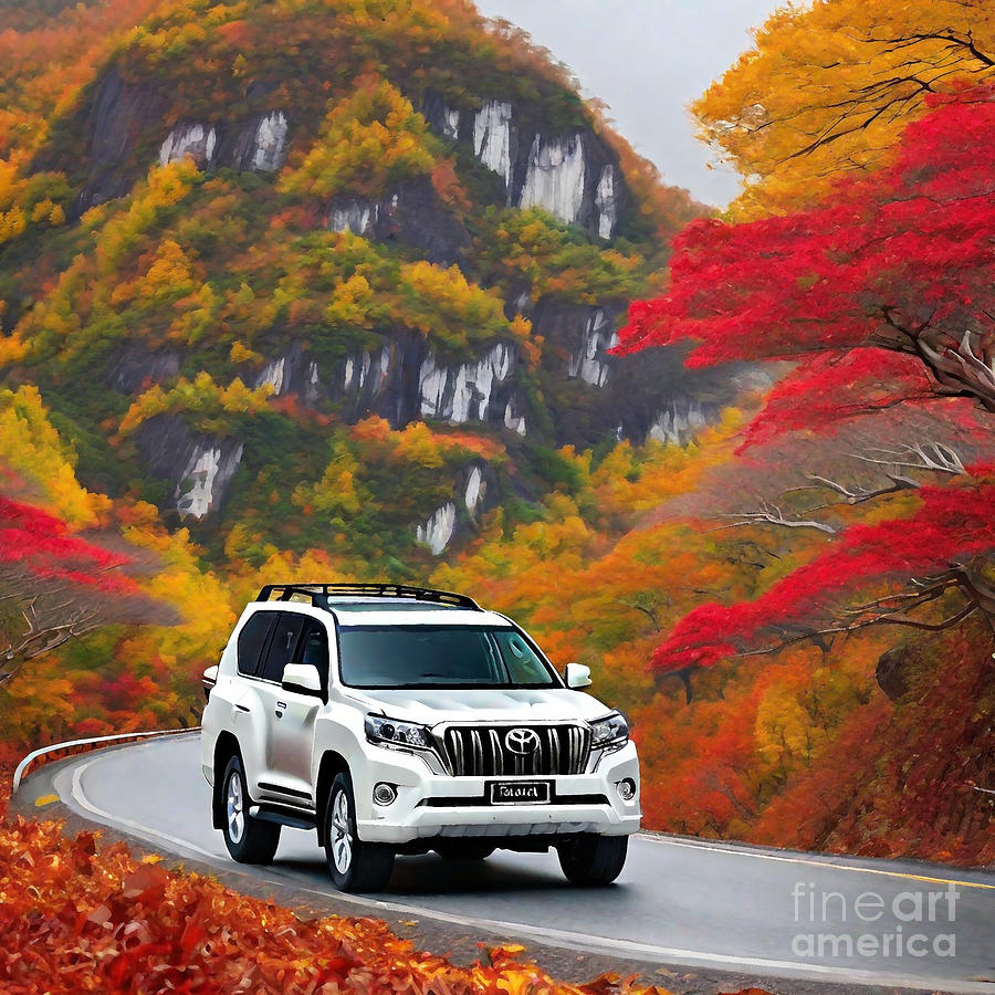 Car Toyota Land Cruiser Prado with vibrant autumn foliage Drawing by