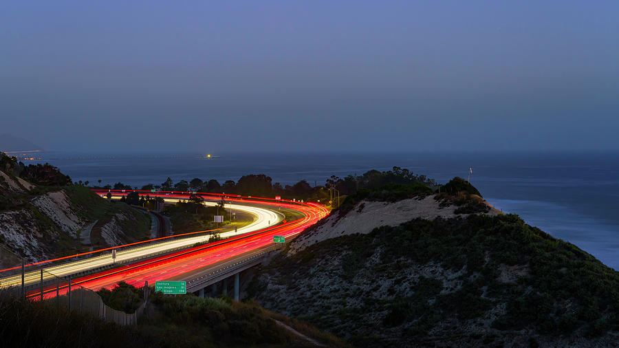 Car Trails Along the Ocean Photograph by Lindsay Thomson