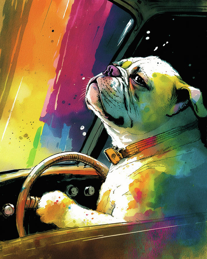 Car, Vehicle - Bulldog Fanny Anime Colorful Graphic 002 Wood Print by Aryu  - Pixels Merch